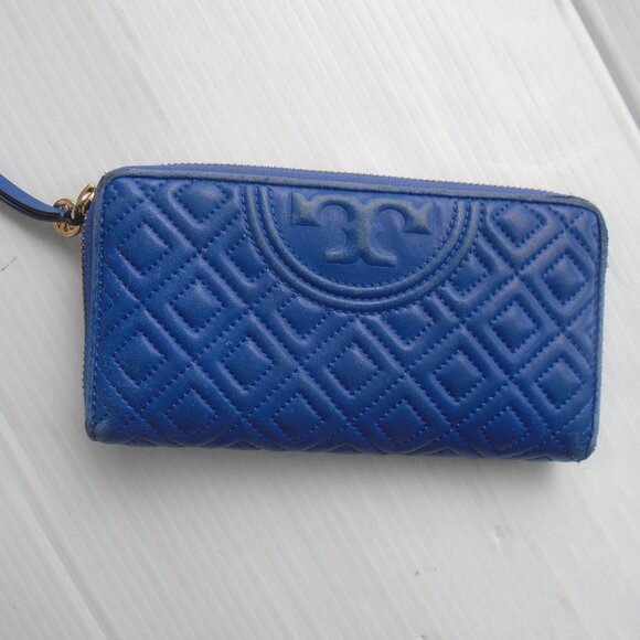 Tory Burch Fleming Zip Contential Wallet 7.5 x 4" Blue - Picture 1 of 5